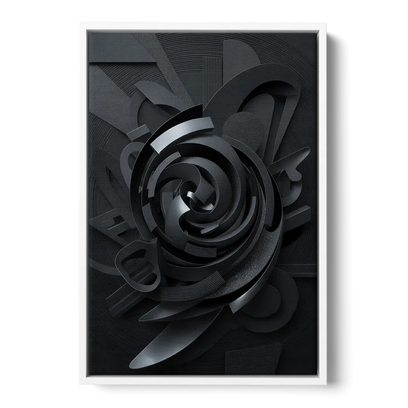 Elegant Vortex Swirl Black Abstract Front - White Canvas Wall Art