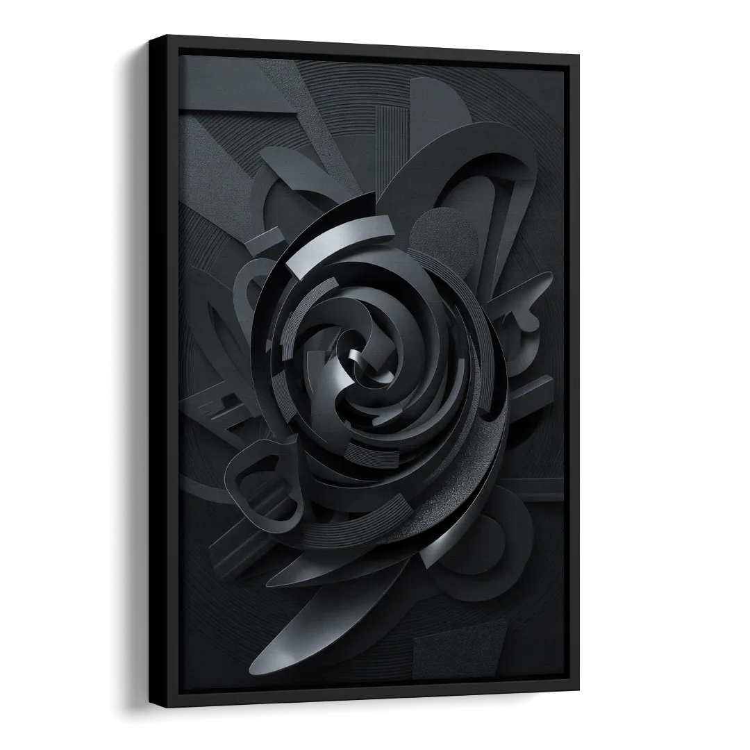 Elegant Vortex Swirl Black Abstract Side - Black Canvas Wall Art