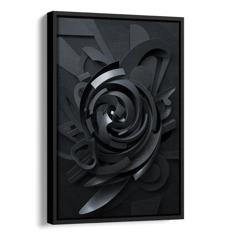 Elegant Vortex Swirl Black Abstract Side - Black Canvas Wall Art