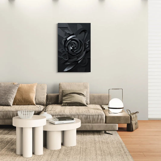 Elegant Vortex Swirl Black Abstract - Canvas Wall Art Living Room