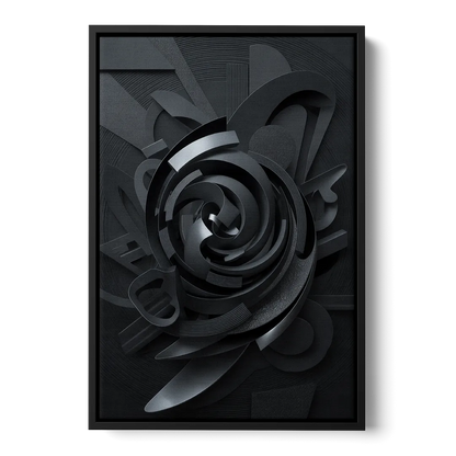 Elegant Vortex Swirl Black Abstract - Black Frame Canvas