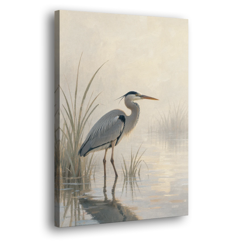 Elegant Wall Art of a Grey Heron at Dawn - Canvas Wall Art - Side