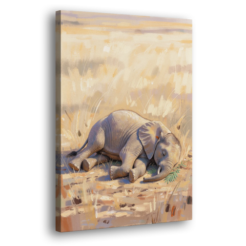 Elephant Calf Asleep on Its Side - Canvas Wall Art - Side