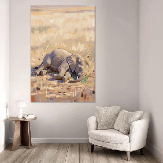 Elephant Calf Asleep on Its Side - Canvas Wall Art - Sofa - 40x60