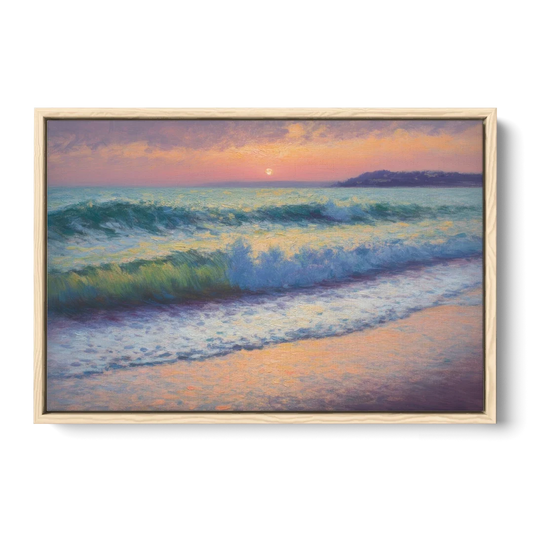 Elli Beach Sunset - Oak Framed Canvas Wall Art - Front