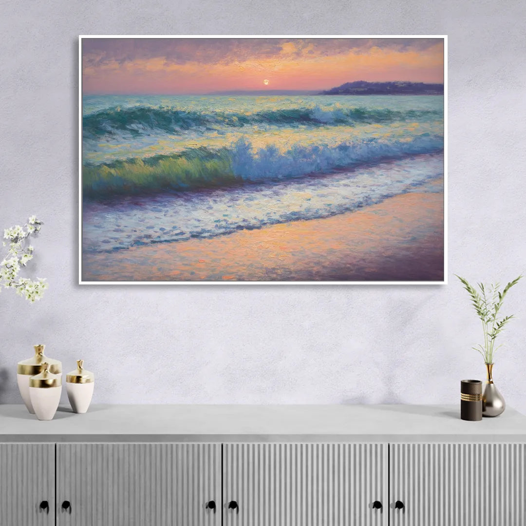 Elli Beach Sunset Sitting Room - White Canvas Wall Art