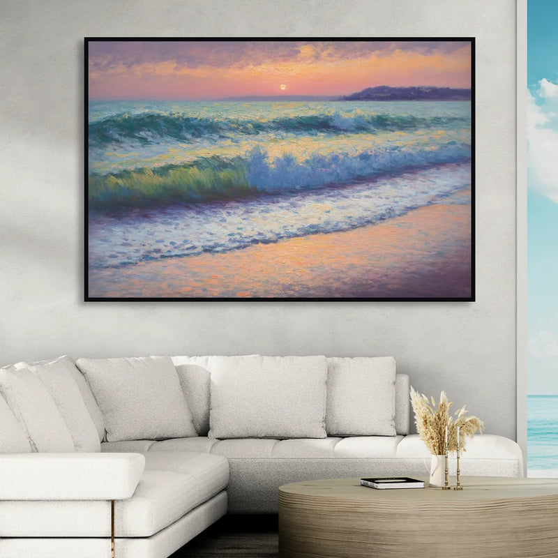 Elli Beach Sunset Living Room - Black Canvas Wall Art