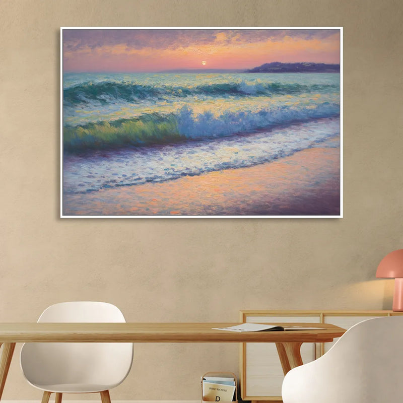 Elli Beach Sunset Living Room - White Canvas Wall Art