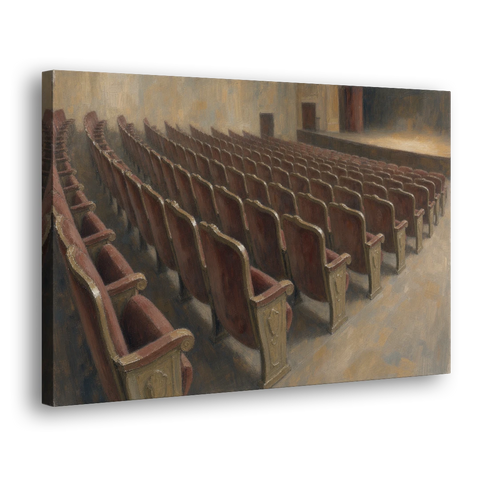 Empty Red Velvet Theater Seats in Soft Haze - Canvas Wall Art - Side