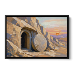 Empty Tomb Painting with Stone Rolled Away - Black Framed Canvas Wall Art - Front