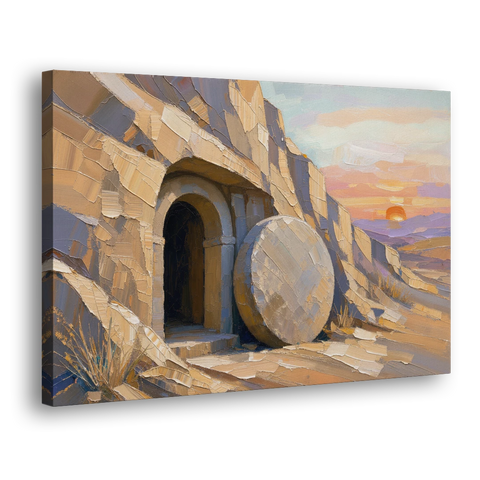 Empty Tomb Painting with Stone Rolled Away - Canvas Wall Art - Side