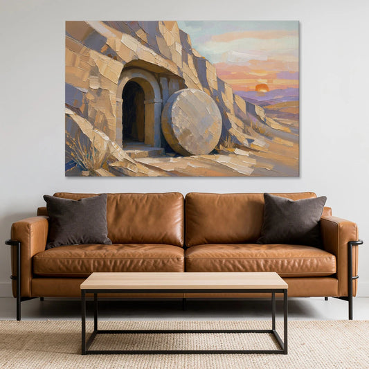 Empty Tomb Painting with Stone Rolled Away - Canvas Wall Art - Sofa - 60x40