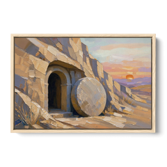 Empty Tomb Painting with Stone Rolled Away - Oak Framed Canvas Wall Art - Front