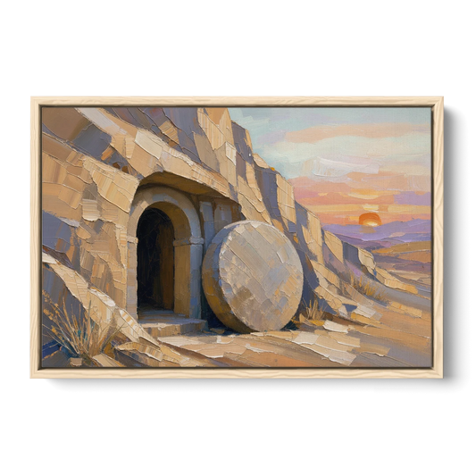 Empty Tomb Painting with Stone Rolled Away - Oak Framed Canvas Wall Art - Front