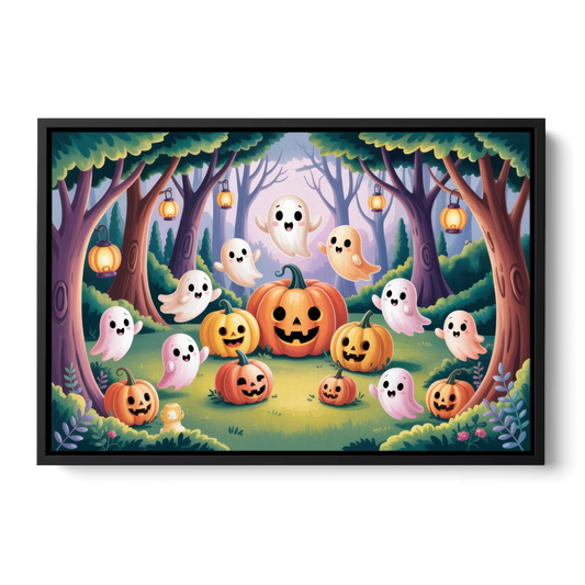 Enchanted Forest Cute Halloween - Black Framed Canvas Wall Art - Front