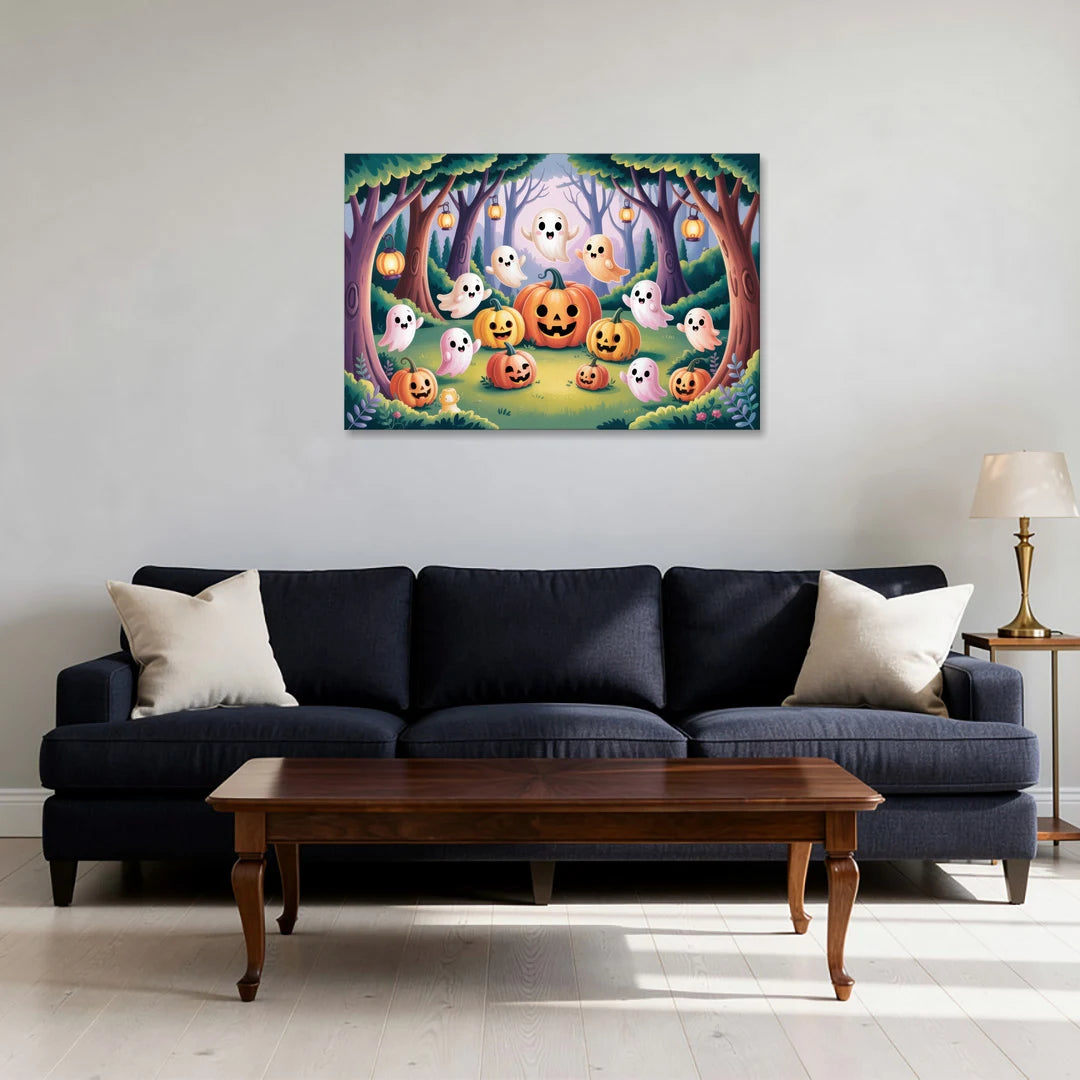 Enchanted Forest Cute Halloween - Canvas Wall Art - Sofa - 36x24