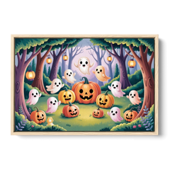 Enchanted Forest Cute Halloween - Oak Framed Canvas Wall Art - Front