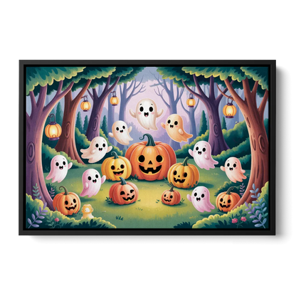 Enchanted Forest Cute Halloween Front - Black Canvas Wall Art