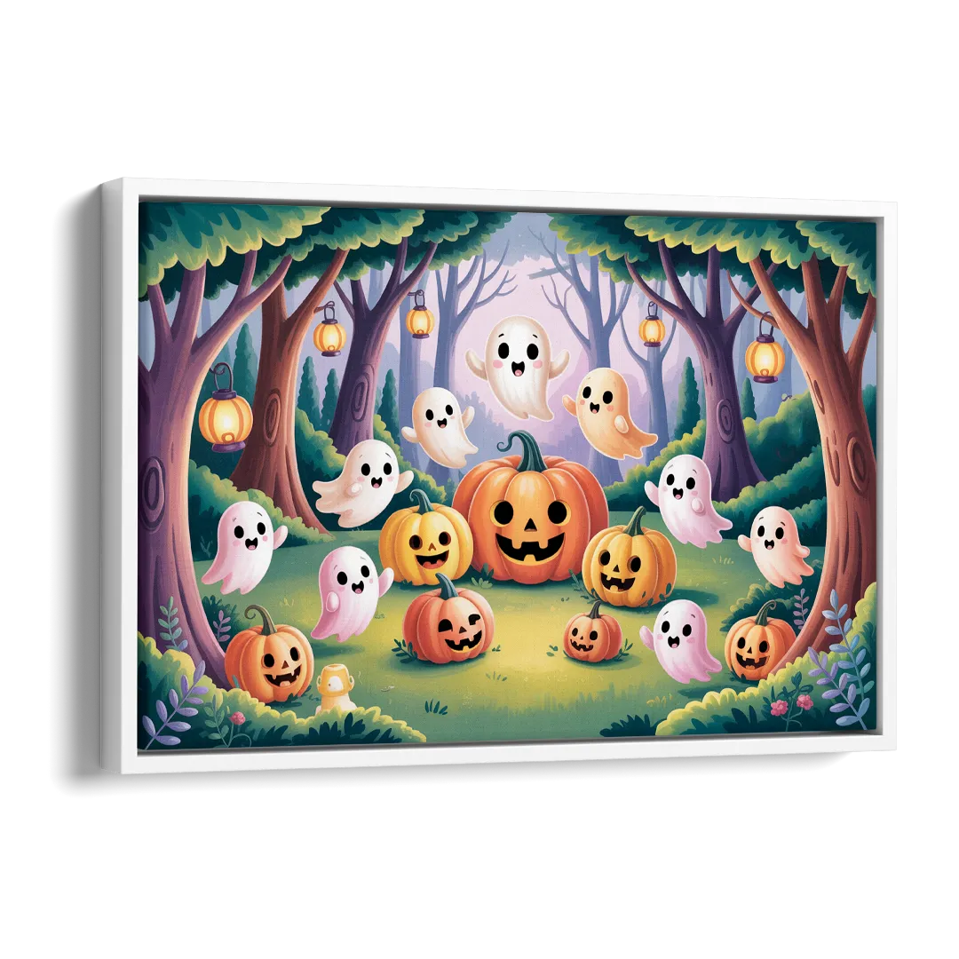 Enchanted Forest Cute Halloween Side - White Canvas Wall Art