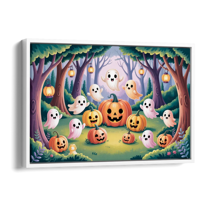 Enchanted Forest Cute Halloween Side - White Canvas Wall Art