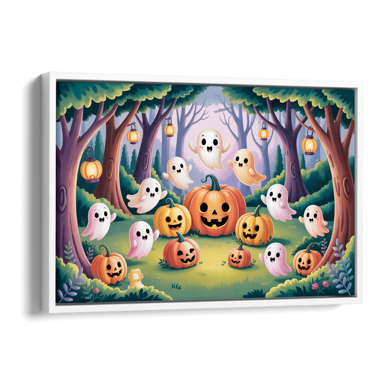 Enchanted Forest Cute Halloween Side - White Canvas Wall Art