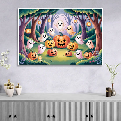 Enchanted Forest Cute Halloween Sitting Room - White Canvas Wall Art