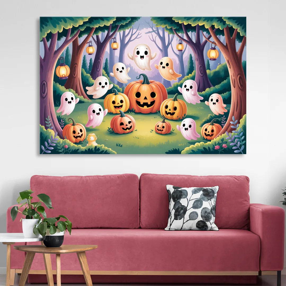 Enchanted Forest Cute Halloween Living Room - Canvas Wall Art
