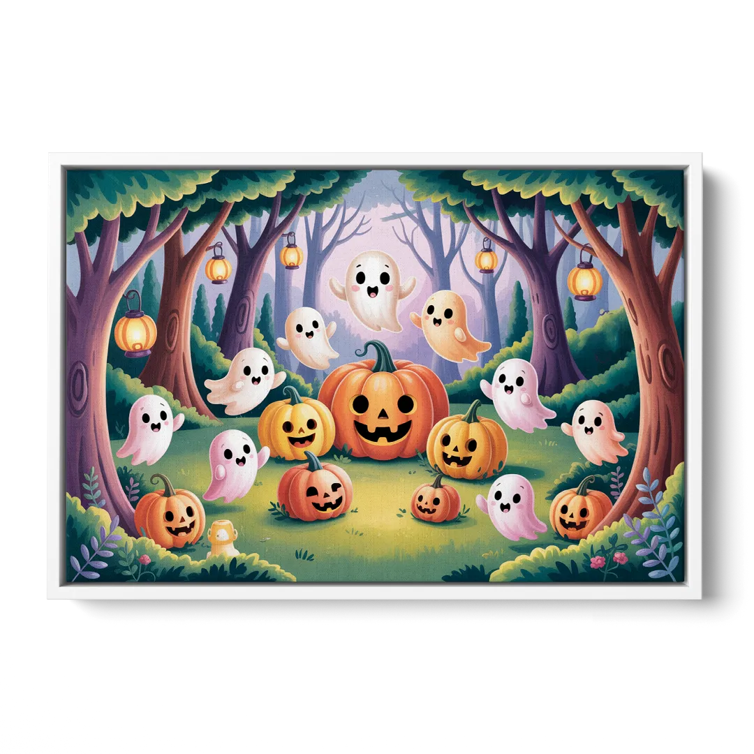 Enchanted Forest Cute Halloween Front - White Canvas Wall Art