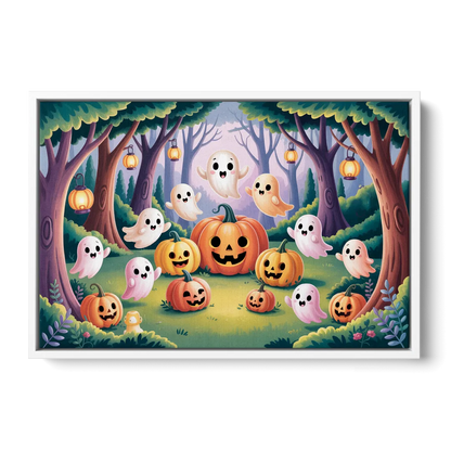 Enchanted Forest Cute Halloween Front - White Canvas Wall Art