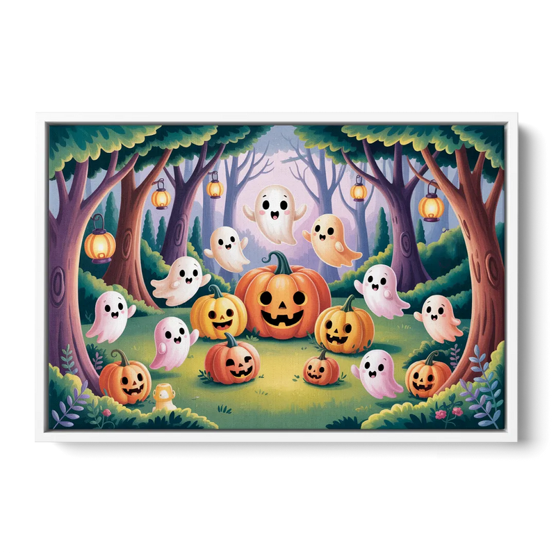 Enchanted Forest Cute Halloween Front - White Canvas Wall Art