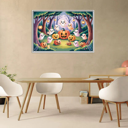 Enchanted Forest Cute Halloween - Living Room White Frame Canvas