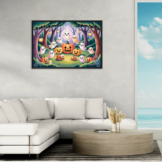 Enchanted Forest Cute Halloween - Living Room Black Frame Canvas