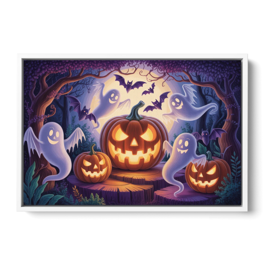 Enchanted Forest Halloween Scene - White Framed Canvas Wall Art - Front
