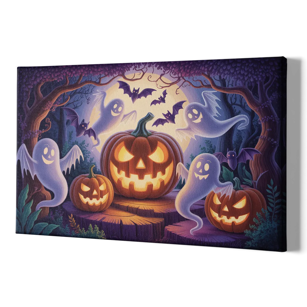 Enchanted Forest Halloween Scene - Canvas Print Art Sides