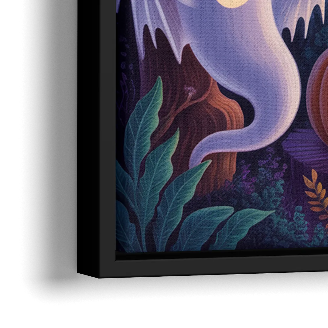 Enchanted Forest Halloween Scene - Close-Up Black Frame Canvas