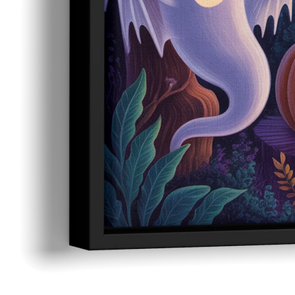Enchanted Forest Halloween Scene - Close-Up Black Frame Canvas