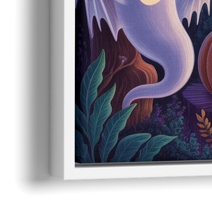 Enchanted Forest Halloween Scene - Close-Up White Frame Canvas