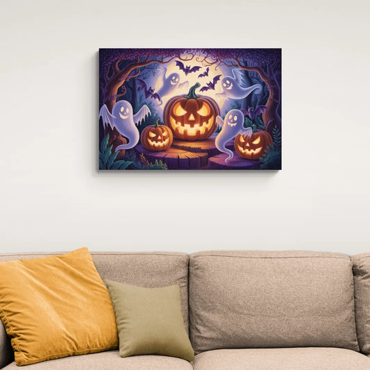 Enchanted Forest Halloween Scene - Canvas Wall Art Living Room