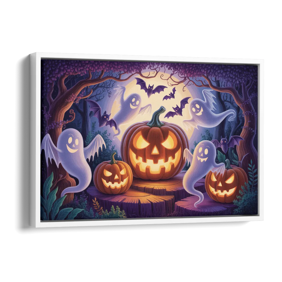 Enchanted Forest Halloween Scene Side - White Canvas Wall Art