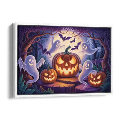 Enchanted Forest Halloween Scene Side - White Canvas Wall Art