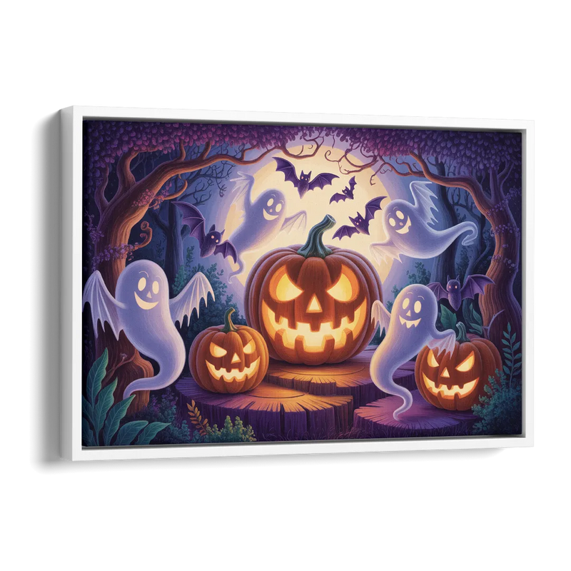 Enchanted Forest Halloween Scene Side - White Canvas Wall Art