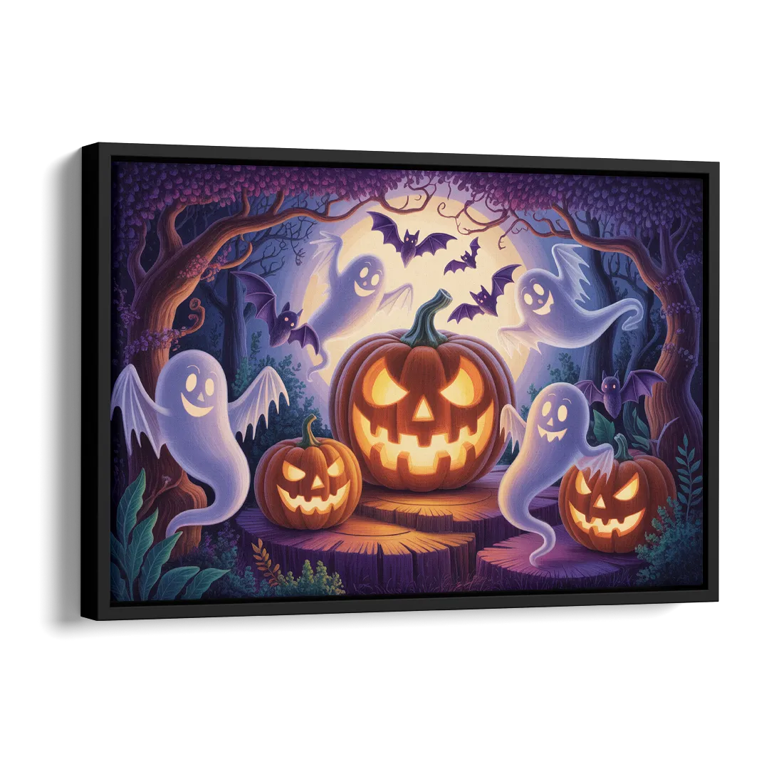 Enchanted Forest Halloween Scene Side - Black Canvas Wall Art