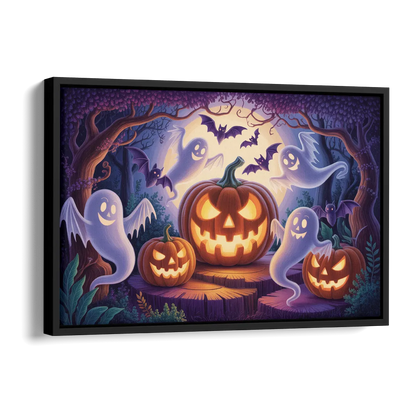 Enchanted Forest Halloween Scene Side - Black Canvas Wall Art