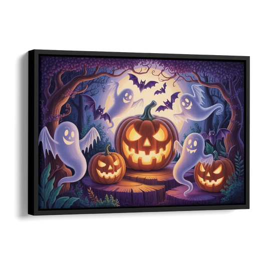 Enchanted Forest Halloween Scene Side - Black Canvas Wall Art