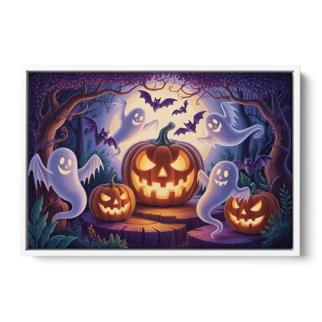 Enchanted Forest Halloween Scene - White Frame Canvas