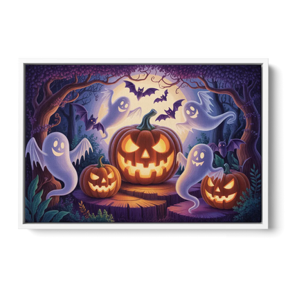 Enchanted Forest Halloween Scene - White Frame Canvas