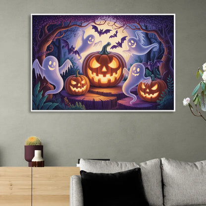 Enchanted Forest Halloween Scene Sitting Room - White Canvas Wall Art