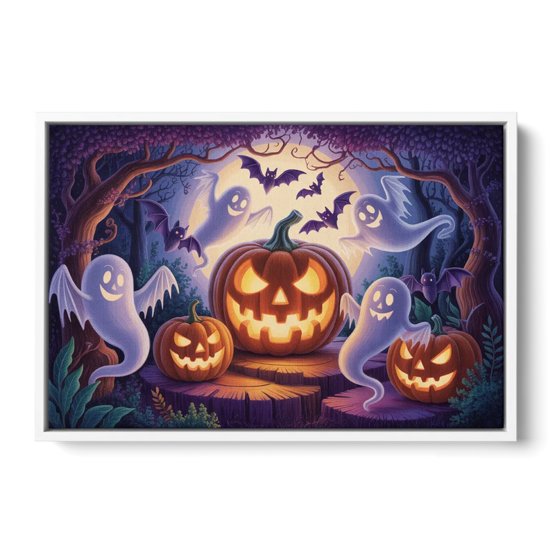 Enchanted Forest Halloween Scene Front - White Canvas Wall Art