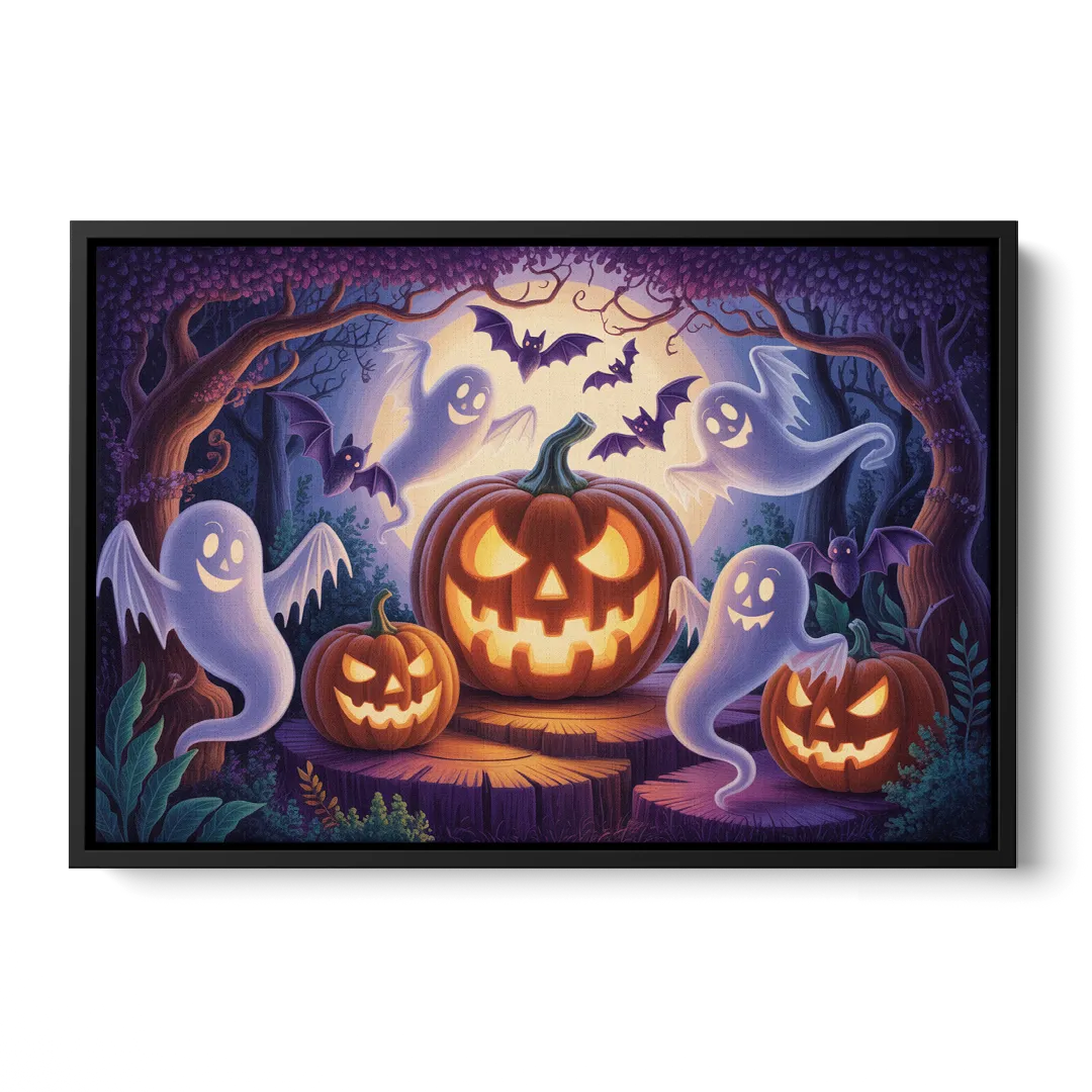 Enchanted Forest Halloween Scene Front - Black Canvas Wall Art