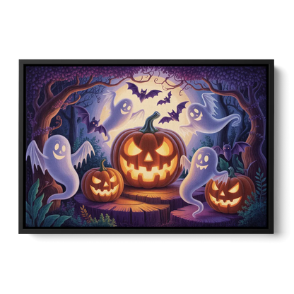 Enchanted Forest Halloween Scene Front - Black Canvas Wall Art
